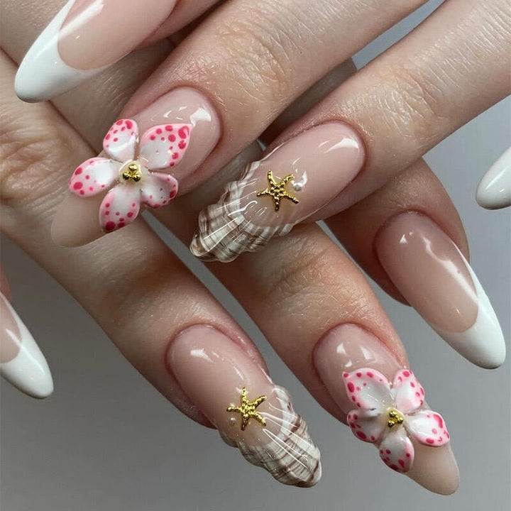 Elegant Floral Accent Press-On Nail Set Bowlift