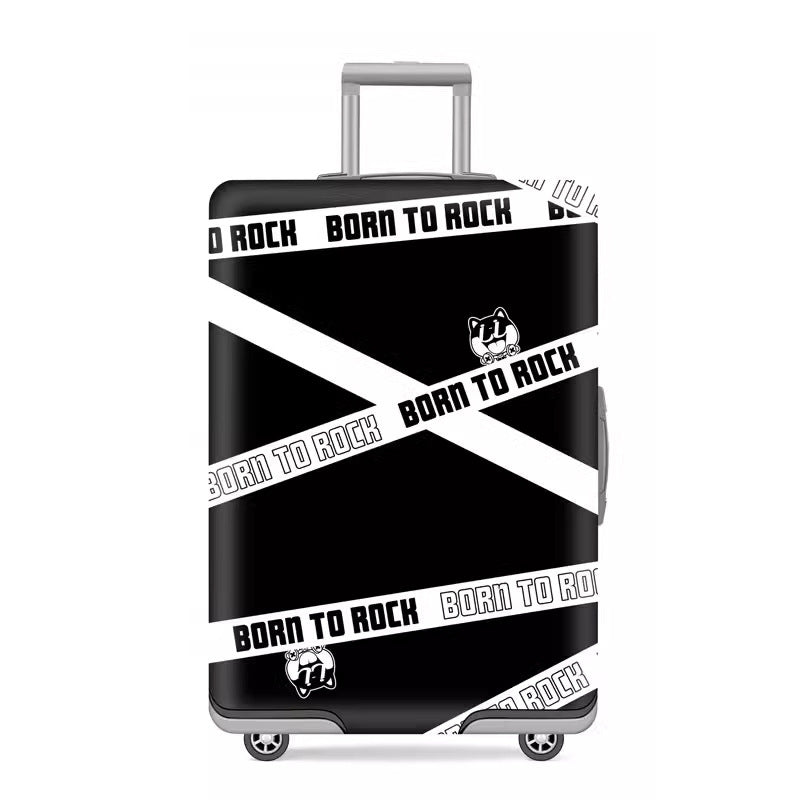 Unisex nan elastic motif suitcase cover made of stretchable polyester with handle and wheel openings Bowlift
