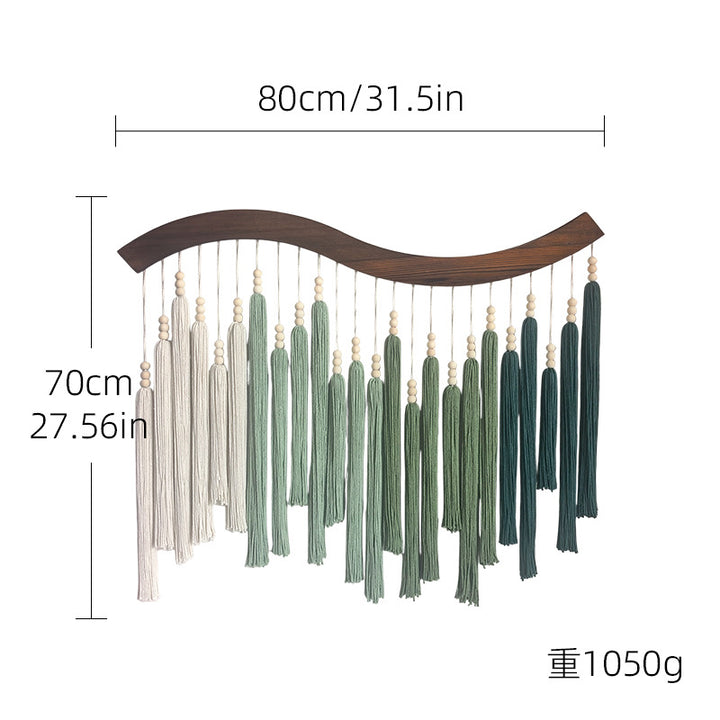 Curved Wooden Rod Macramé Wall Hanging with Long Cotton Tassels Bowlift