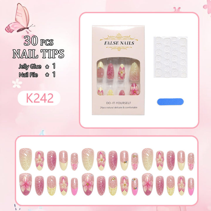 Artificial nail set with floral 3D decorations Bowlift