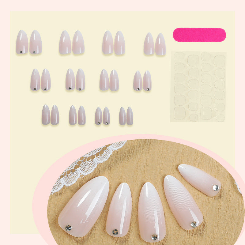Glossy Press-On Nail Set with Gem Accents Bowlift