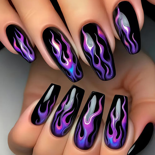 Artistic Flame-Patterned Nail Art Bowlift