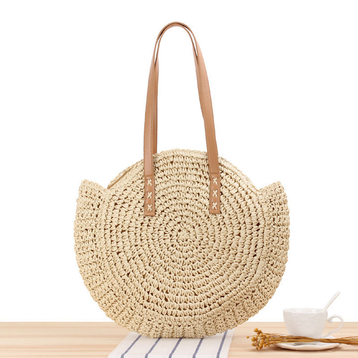Round straw bag with leather handles Bowlift