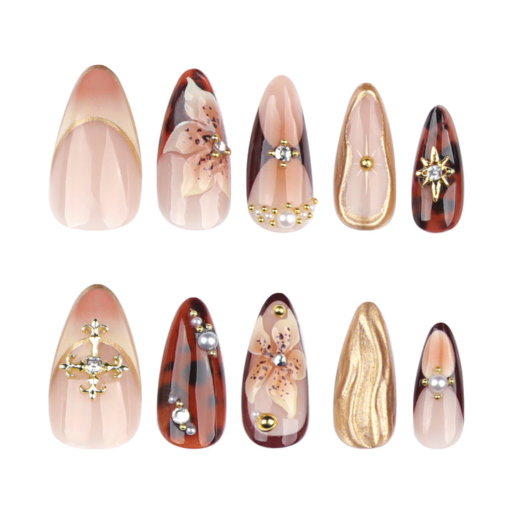 Artful Nail Extensions with Floral Accents Bowlift