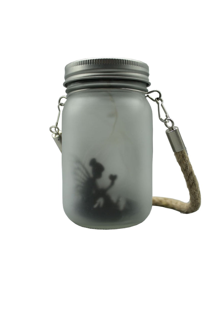 Hanging Frosted Mason Jar Solar LED Fairy Silhouette Lantern With Rope Handle And Dynamic LED String Bowlift