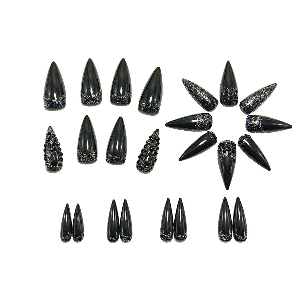 Artificial Nails in Elegant Stiletto Design with Sparkling Rhinestone Accents Bowlift