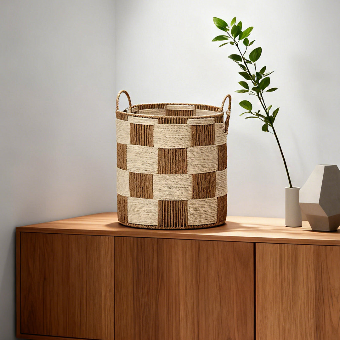 Handcrafted storage basket with carry handles Bowlift