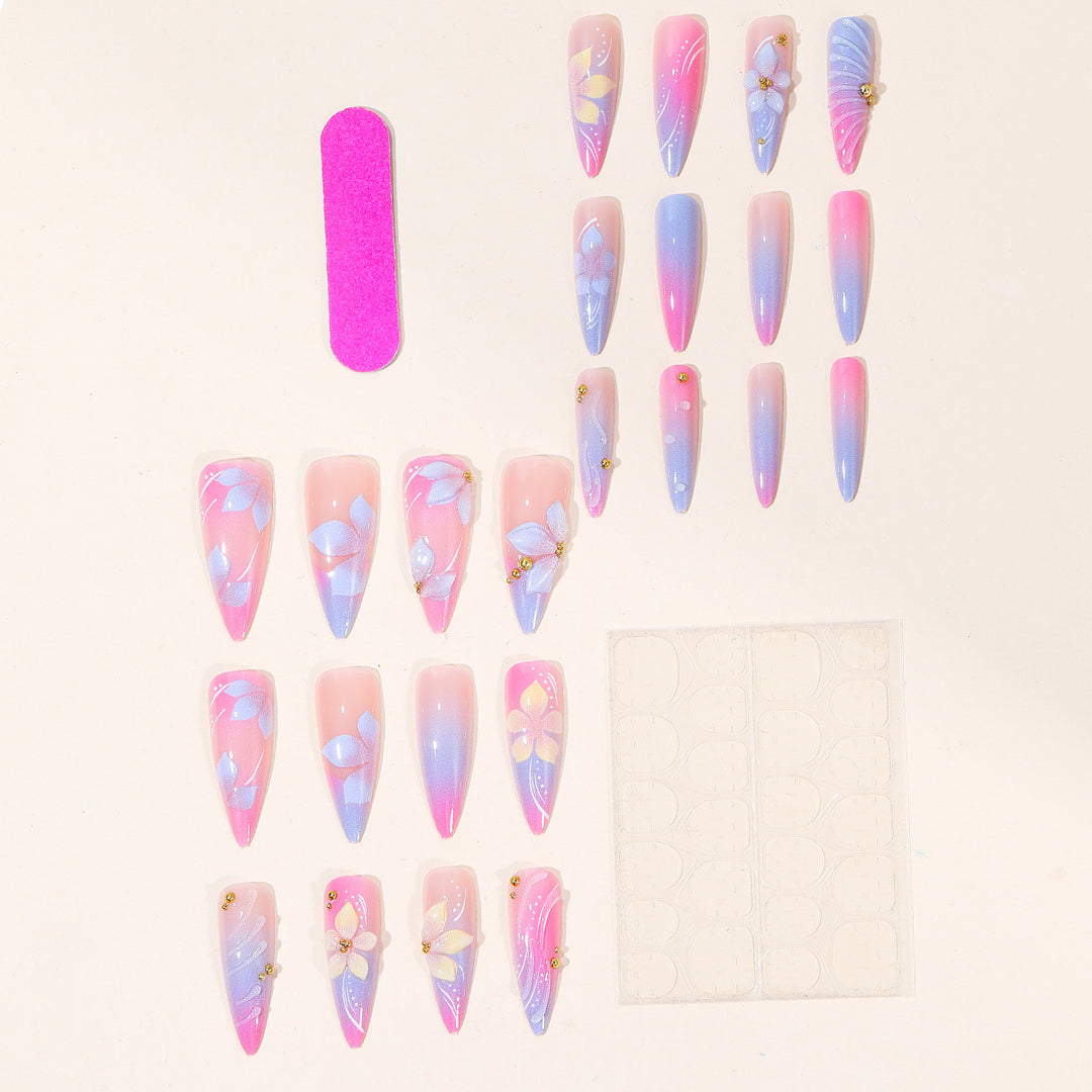 Luxury Floral 3D Stiletto Nail Art Extensions Bowlift
