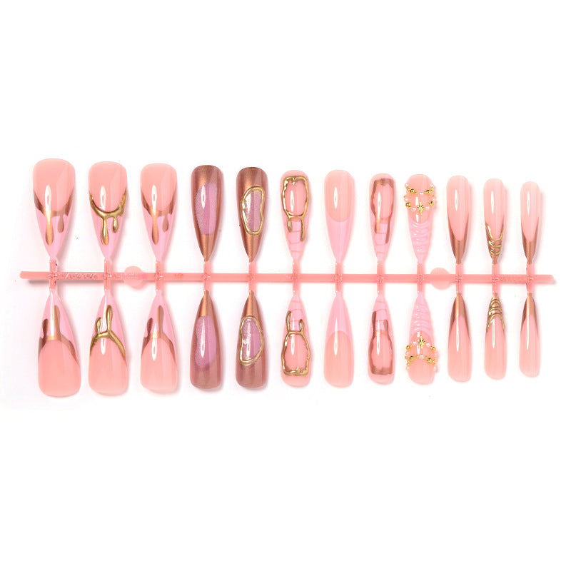 Luxury Press-On Nail Set with Gold Accents Bowlift