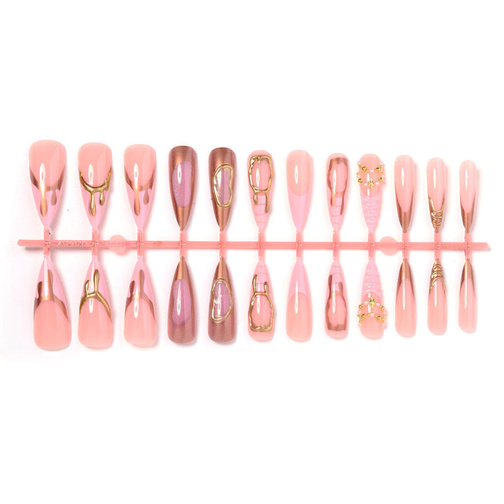 Luxury Press-On Nail Set with Gold Accents Bowlift