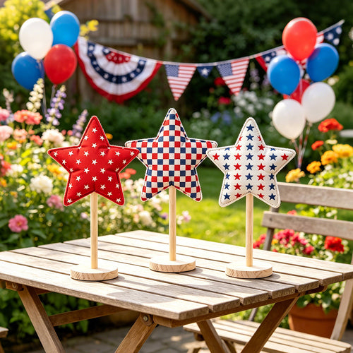 Unisex decorative fabric stars on wooden stand table decoration Bowlift