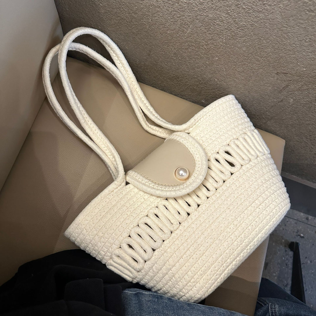 Women's Fashion Handbag with Colorful Cotton Weave Bowlift