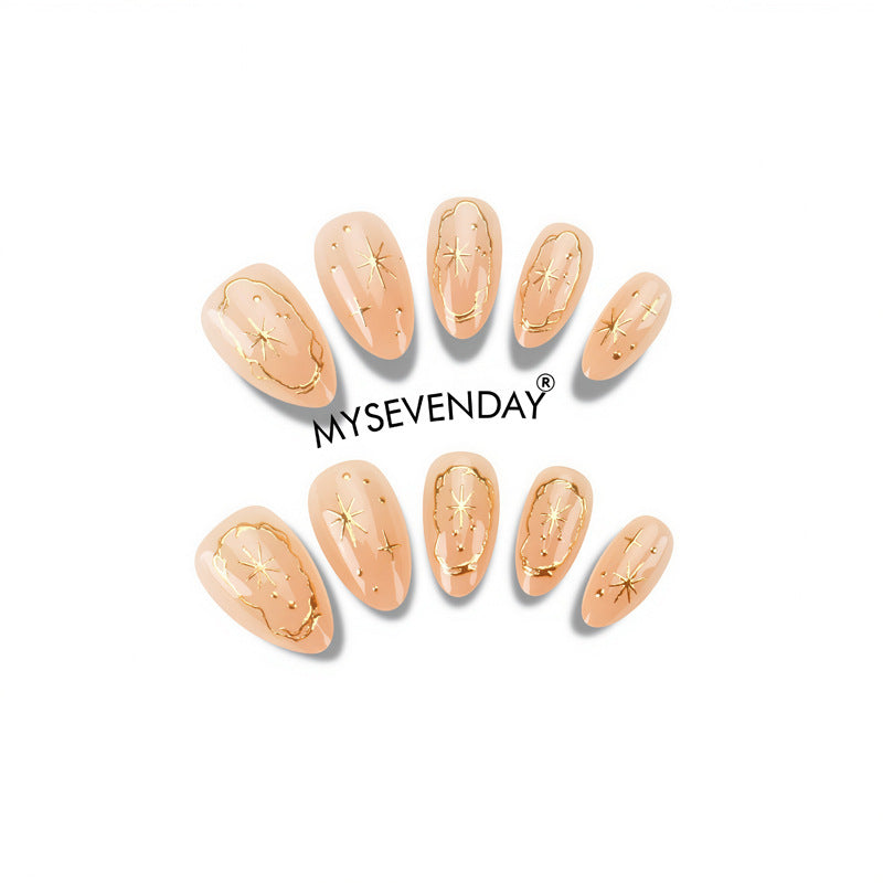 Elegant Gold-Embellished Press-On Nails Bowlift