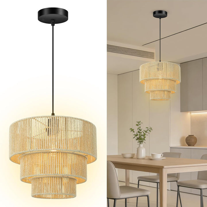 Elegant hanging lamp with rattan details Bowlift