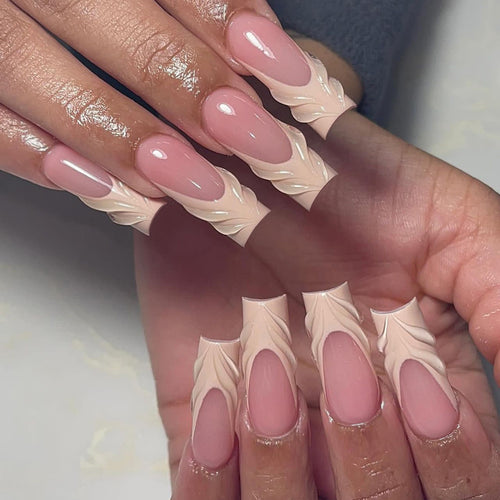 Artful Nail Extensions with Elegant Leaf Designs Bowlift