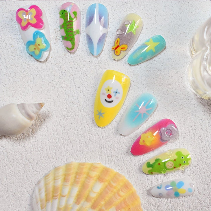 Playful Themed Press-On Nail Art Set Bowlift