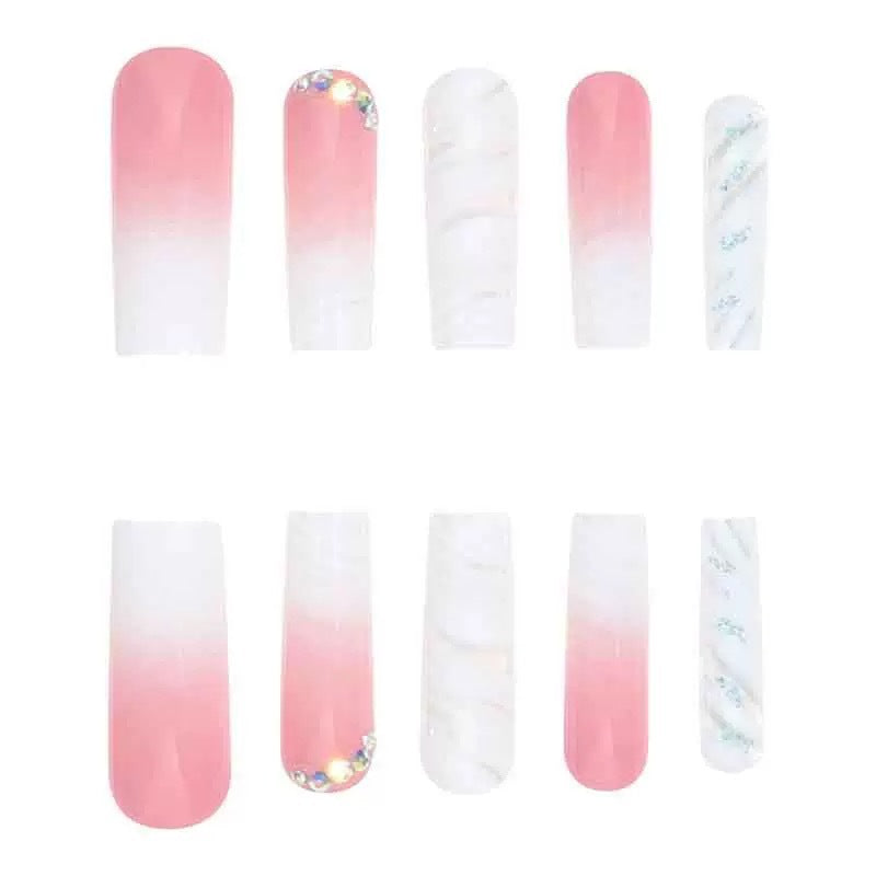 Artificial nail set with glamorous 3D accents and transparent design Bowlift