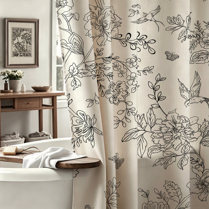 Floral Embroidered Shower Curtain Bowlift