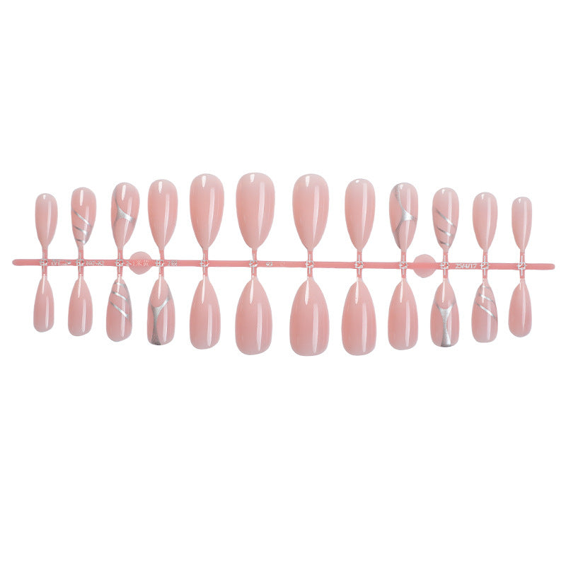 Elegant Press-On Nail Set with Artistic Silver Accents Bowlift