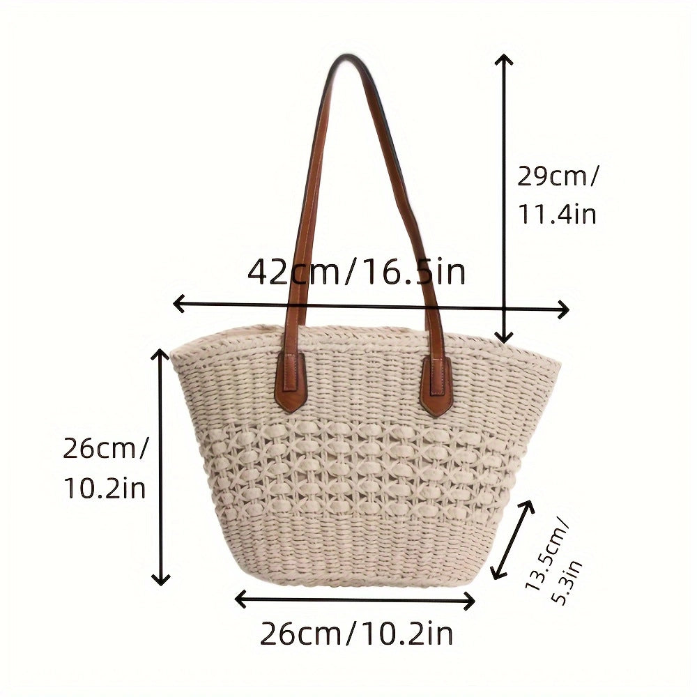 Handbag with Woven Design and Leather Handles Bowlift