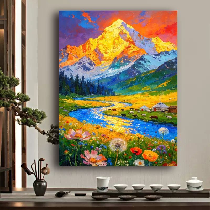 Vibrant Mountain Landscape Canvas Art Bowlift