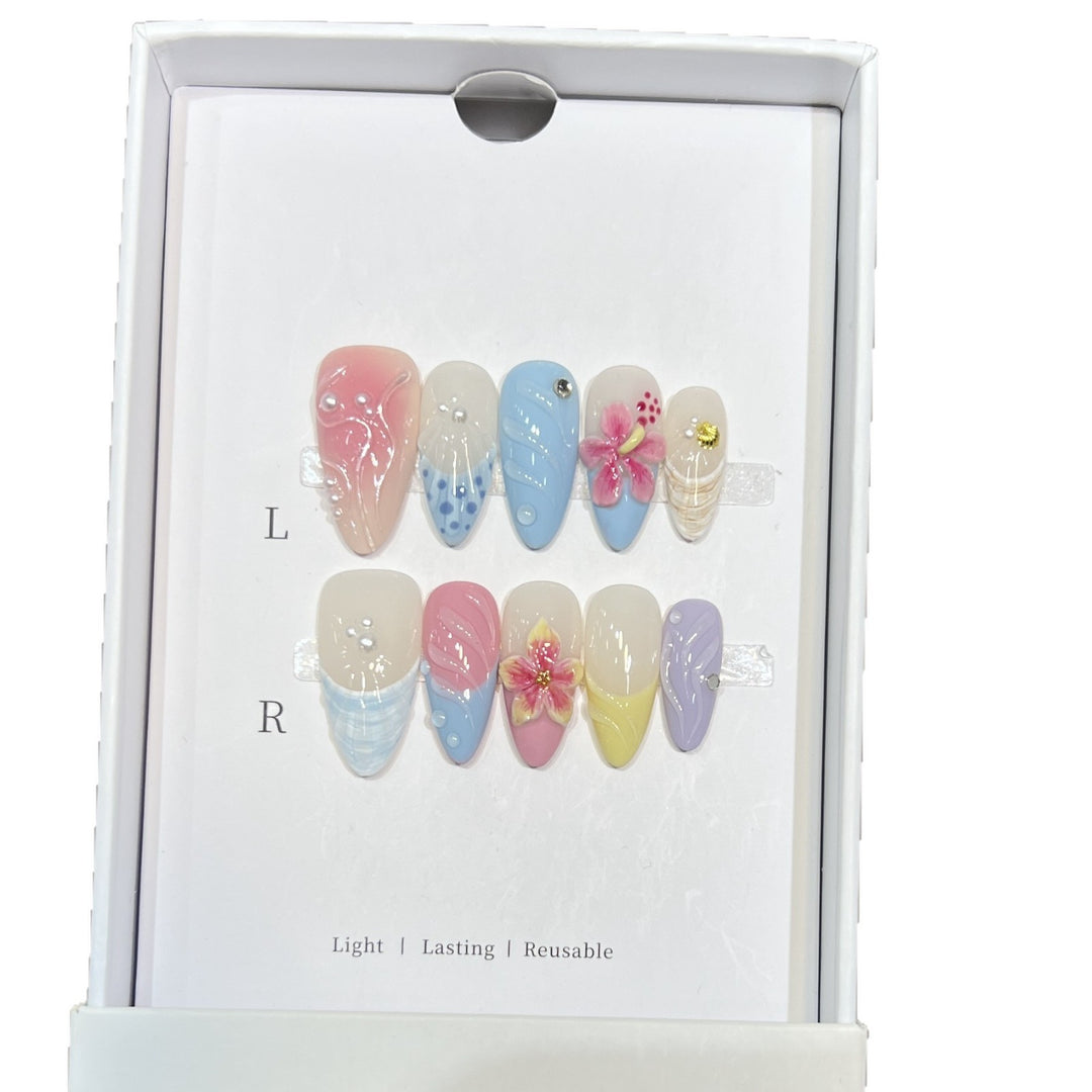 Artistic Floral Stiletto Press-On Nail Set Bowlift