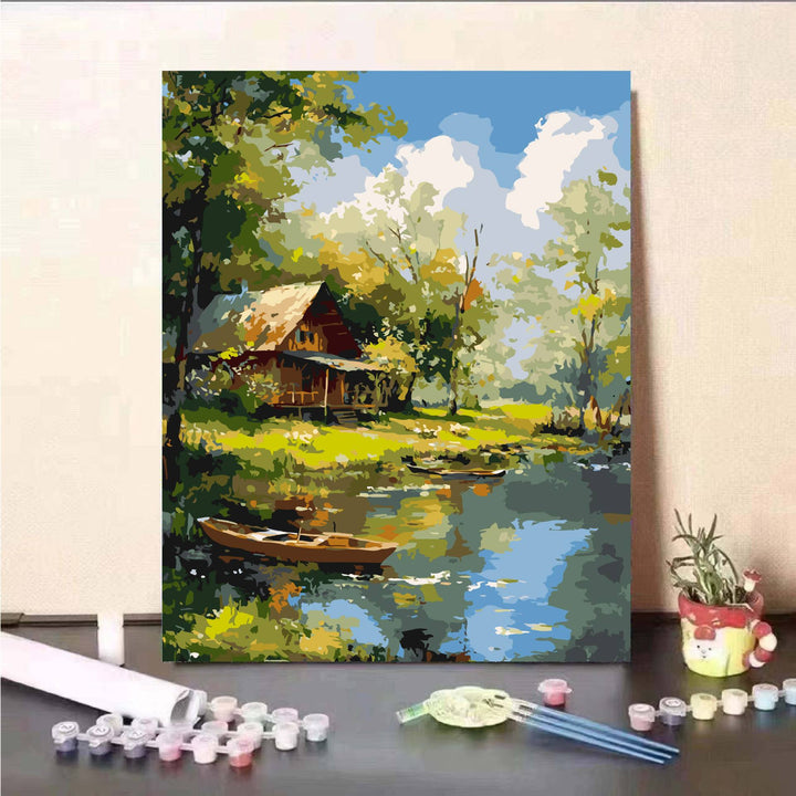 Scenic Mountain Lake Paint by Numbers Kit Bowlift