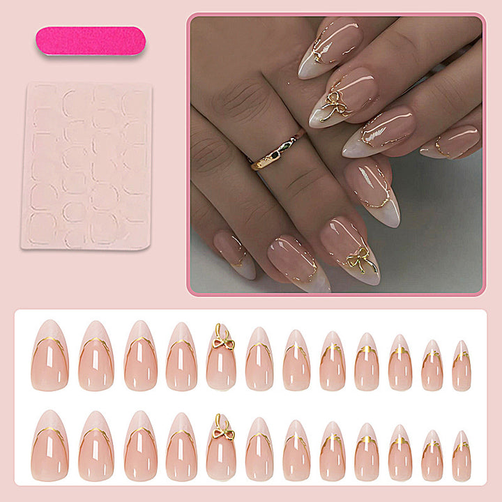 Acrylic Nail Set with Elegant Bows and Glamorous Accent Bowlift