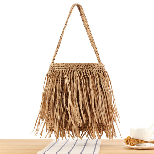 Trendy Straw Bag with Fringed Design Bowlift