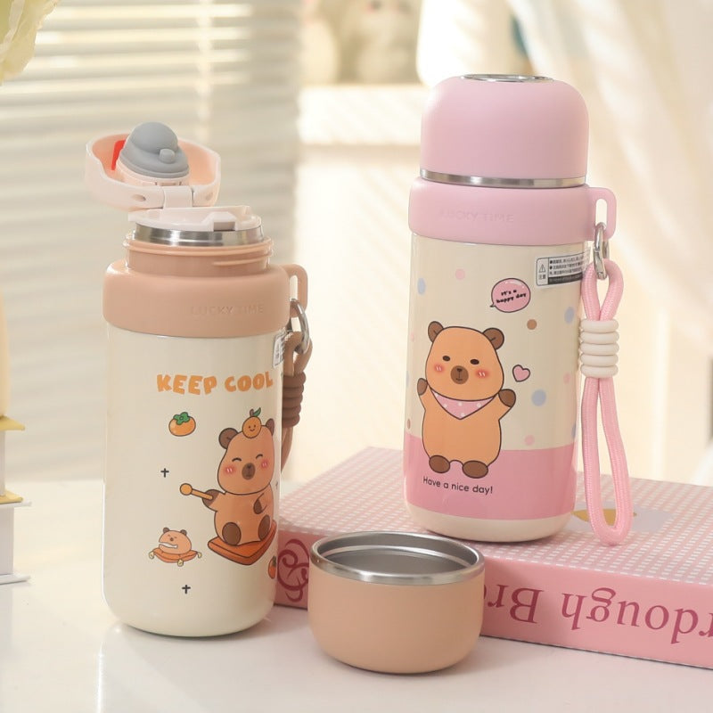 Ladies thermos bottle with animal motif and carrying strap Bowlift