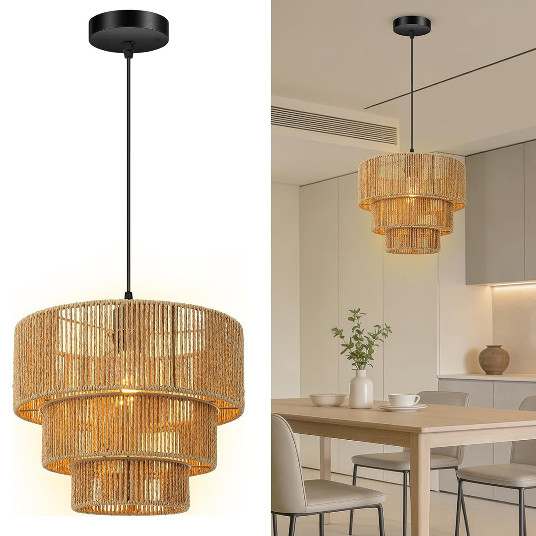 Elegant hanging lamp with rattan details Bowlift