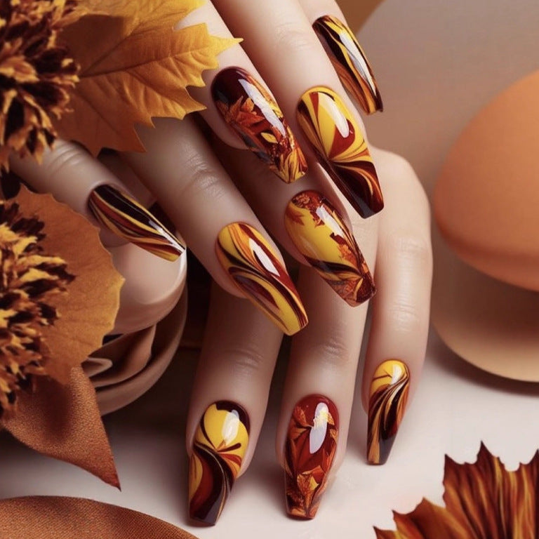 Artificial Nails in Elegant Autumn Design Bowlift