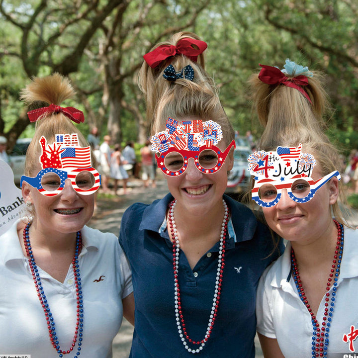Unisex nan novelty patriotic party glasses assortment with themed foam toppers and mixed star and heart lens shapes Bowlift