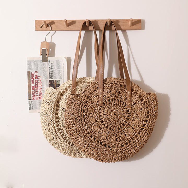 Handmade macrame tote bag with leather handles Bowlift