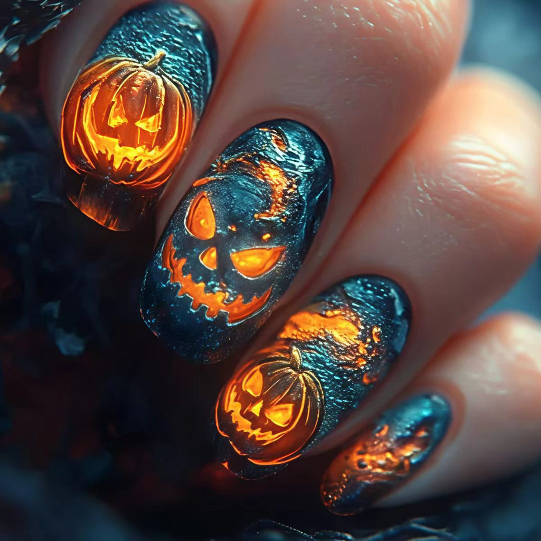 Halloween-Themed 3D Pumpkin Nail Art Bowlift