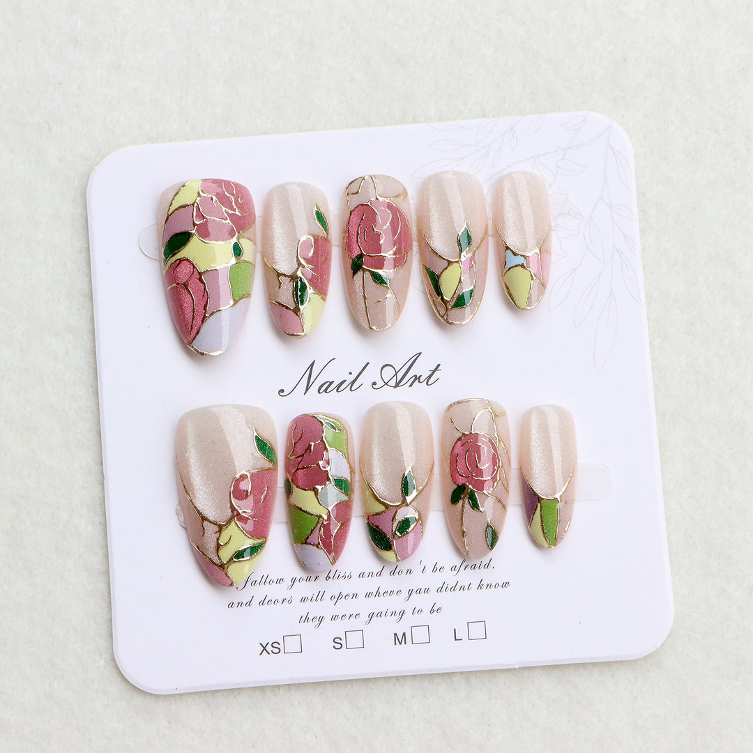 Floral Themed Press-On Nail Art Set Bowlift
