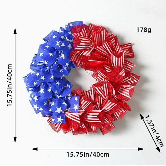 Unisex decorative door wreath with layered fabric bows and star appliqués Bowlift