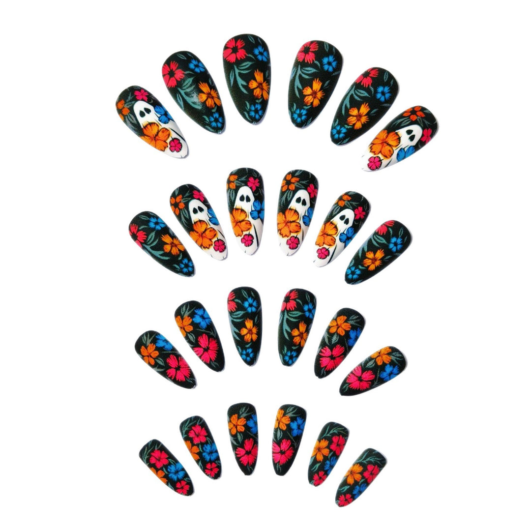 Artistic Floral Skull Nail Art Bowlift