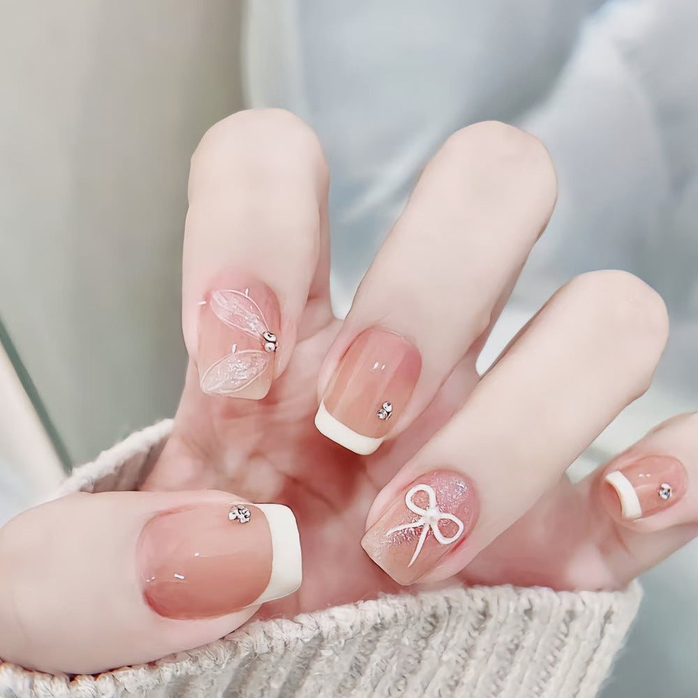 Elegant French Tip Press-On Nails Bowlift