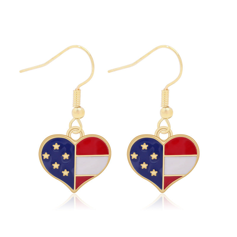 Women's star-shaped enamel earrings with USA flag motif and gold-plated fish Bowlift
