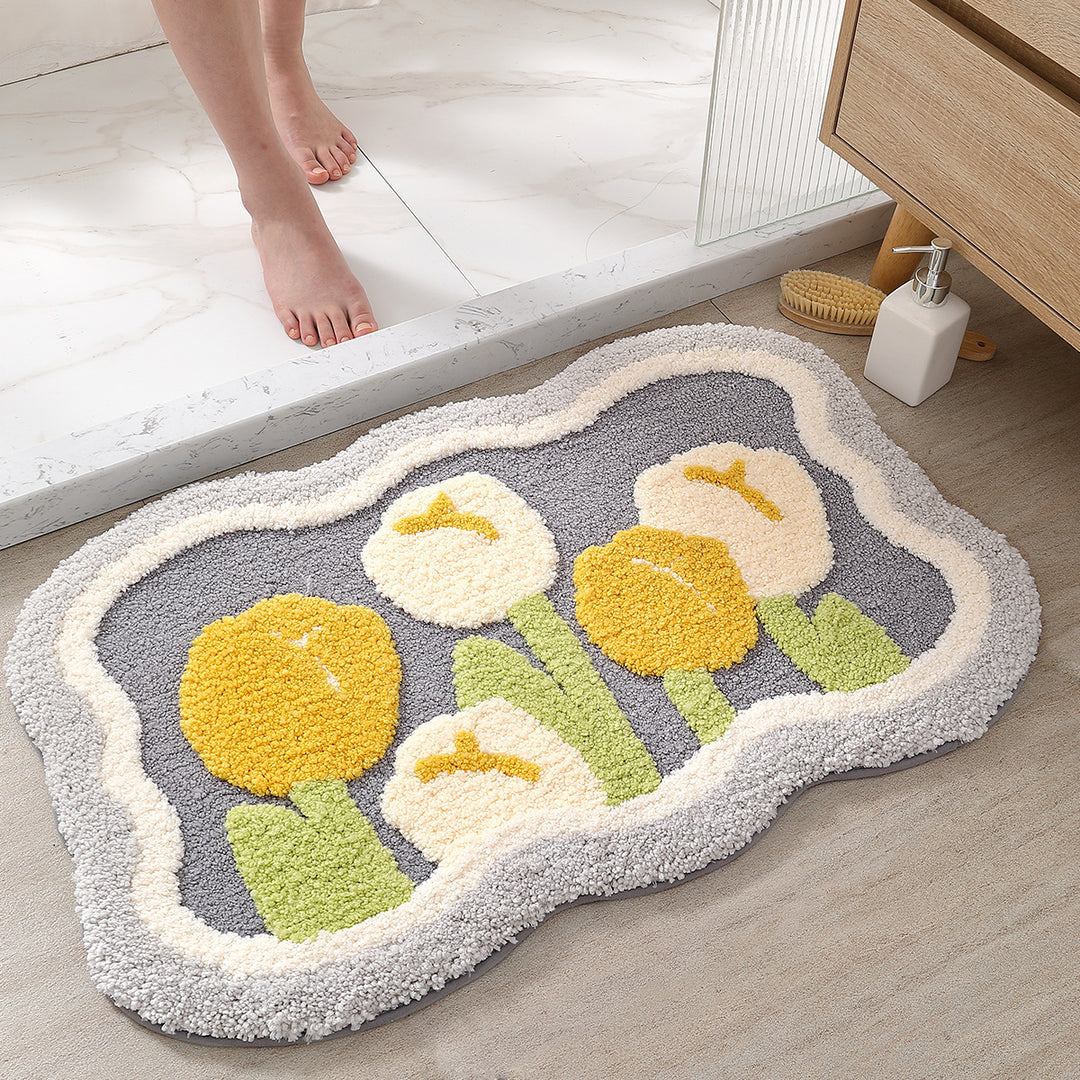 Floral Design Memory Foam Bath Mat Bowlift