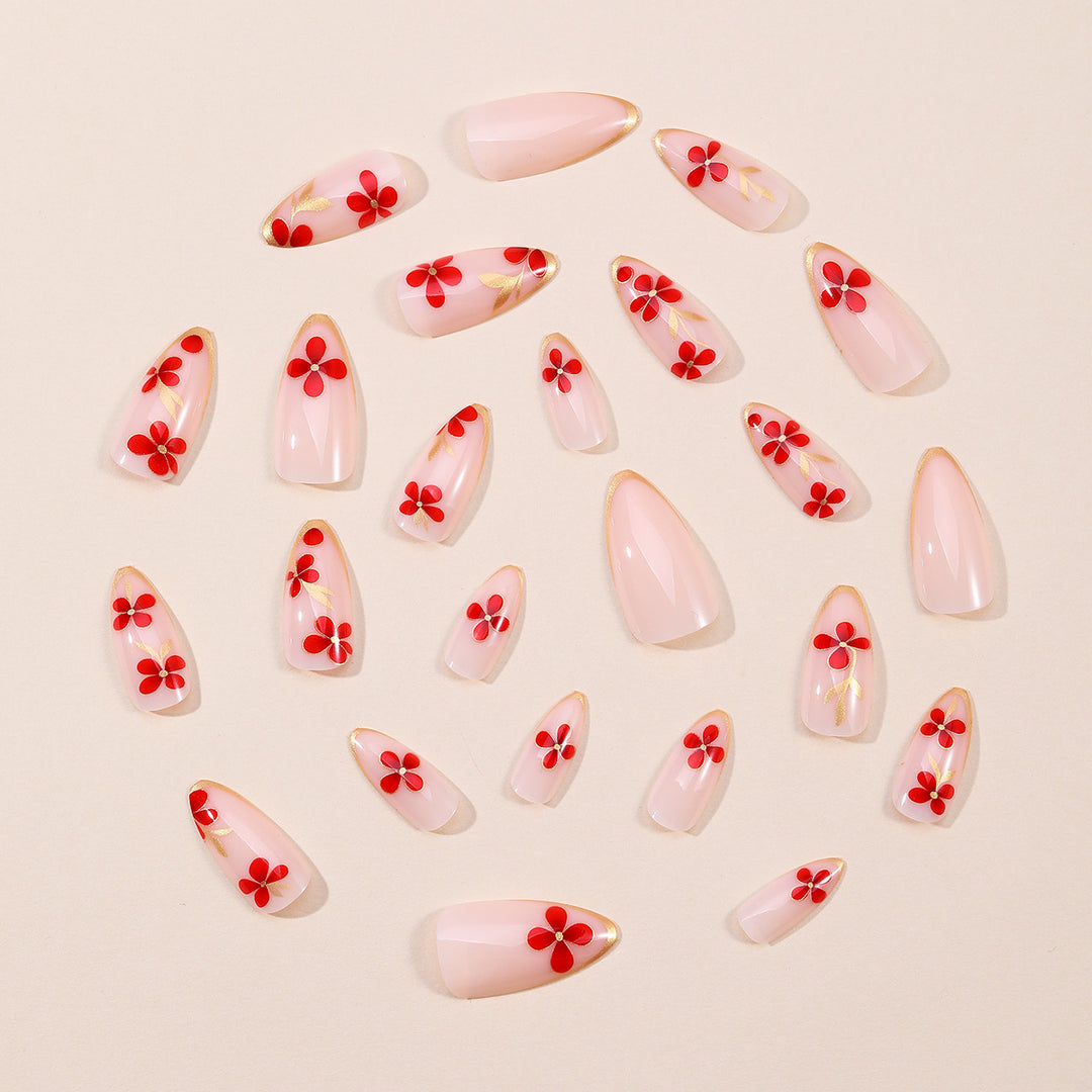 Elegant Floral Accent Stiletto Nail Art Extensions Bowlift 1789713324