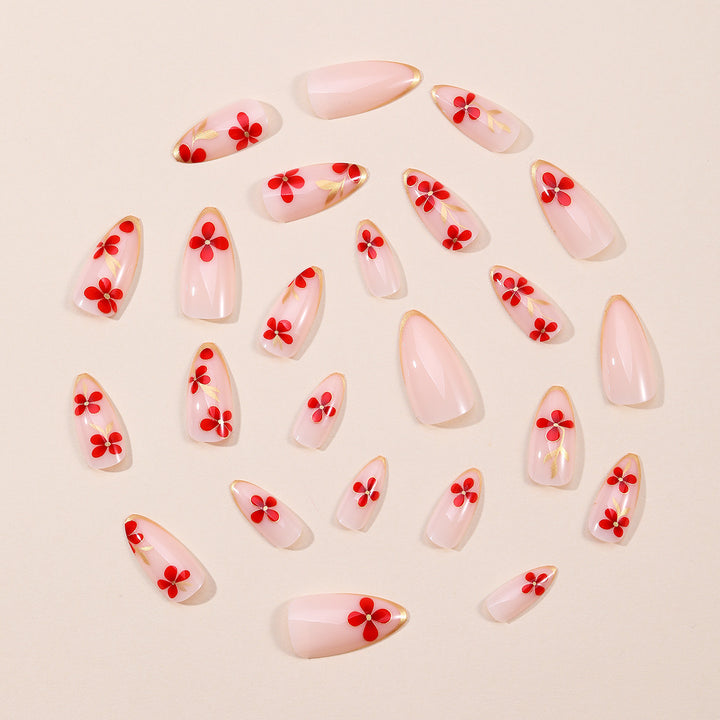 Elegant Floral Accent Stiletto Nail Art Extensions Bowlift 1789713324