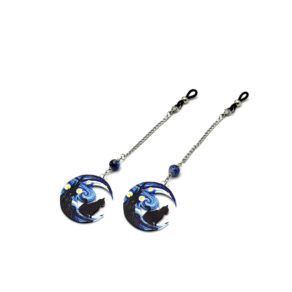 Artistic Cat and Moon Dangle Eyewear Chain Bowlift