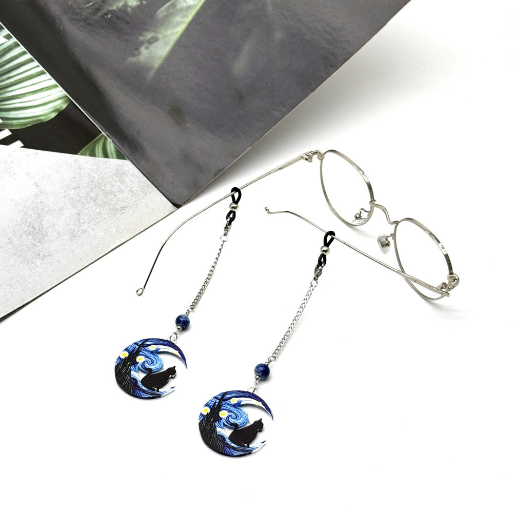 Artistic Cat and Moon Dangle Eyewear Chain Bowlift