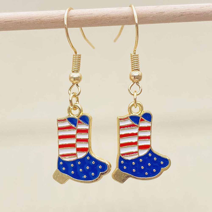Women's Independence Day patriotic enamel flag dangle earrings with hypoallergenic fishhook wires Bowlift