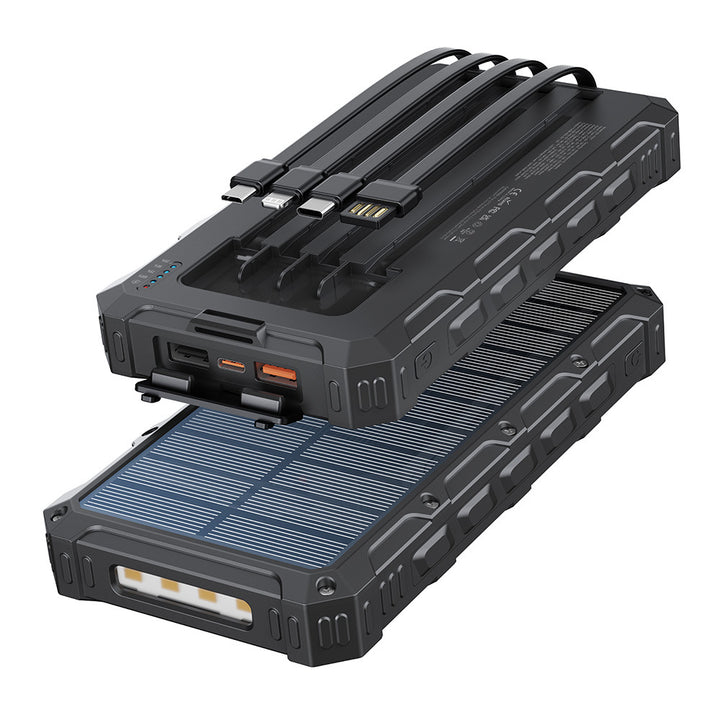 Solar Power Bank with Integrated Charging Cables and Robust Housing Bowlift