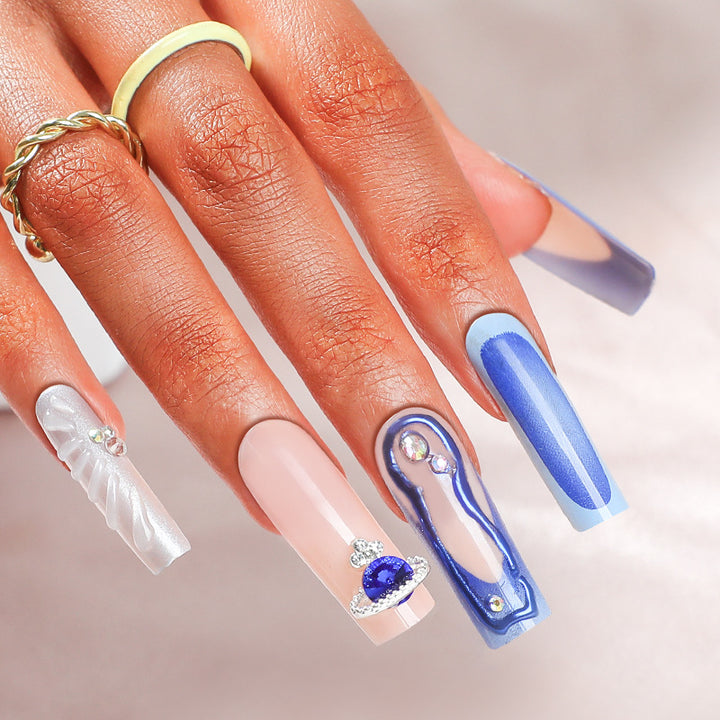 Premium Artistic Press-On Nail Set with Decorative Elements Bowlift