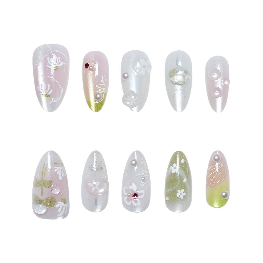 Floral Artistic Press-On Nail Set Bowlift