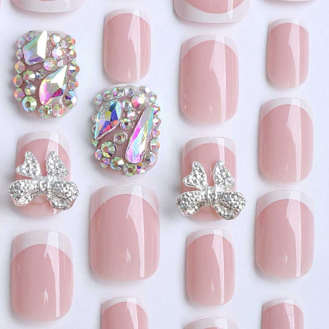Elegant Gel Nails with Glitter Stone Bowlift
